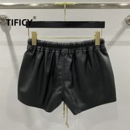 Women's Fashion Basic PU Leather Four Corner Pockets Comfortable Shorts New Versatile Black Short Pants