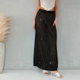 Autumn Solid Color Sequins Long Skirts Women Low Waist Party Skirts Fashion Casual Skirts Streetwear