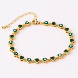 18K Gold Plated Heart Turkish Evil Eye Charm Bracelet for Women Boho Lucky Copper Chain Adjustable Bracelet Summer Jewelry