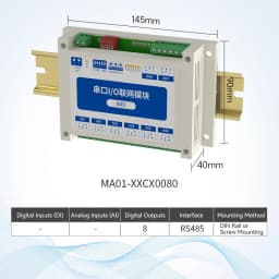ModBus RTU Serial IO Module RS485 Interface AI DI DO 8 Digital Outputs Rail Installation 8~28VDC CDEBYTE MA01-AXCX4020