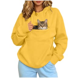 Women Pet Carrier Hoodie With Pet Pocket Drawstring Long Sleeve Cat Dog Holding Pullover Solid Loose Casual Pet Lover Sweatshirt