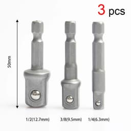 3pcs/set Chrome Vanadium Steel Socket Adapter Hex Shank to 1/4" 3/8" 1/2" Extension Drill Bits Bar Hex Bit Set Power Tools