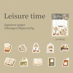 30 Sheets/Bag Japanese Tea House Retro Theme Washi Paper Sticker Pack for DIY Craft, Scrapbook Material, Birthday Gift