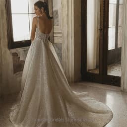 Customized Glitter Bling Bling Wedding Dress Spaghetti Straps Sequins Bridal Gown Sexy Sparkling Party Dress