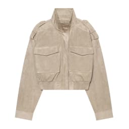 Women's Suede Bomber Jacket Loose Stand Collar Zipper Long Sleeve Elastic Hem Solid Cropped Jackets 2026 Autumn Lady Street Coat