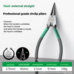 BAOLIAN 7'' Circlip Plier Set Long Nose Straight Bent Pliers Inner & Outer Snap Ring Remover Tool for Retaining Rings