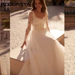 RODDRSYA Classic Elegance Wedding Dress A-line Long Sleeves Lace Bridal Gowns Women Tulle O-neck vestidos de novia Customized