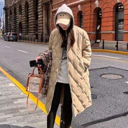 Women's Mid-Length Lightweight down Cotton Jacket Diamond Pattern Knitted Coat Winter Warm Casual Style Standard Size