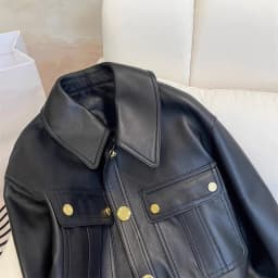 Chic Black Lapel Women Jacket Gold Buttons Flap Pockets Moto Short Coat Cropped Ribbed Trim Y2K Biker Streetwear Outerwear Top