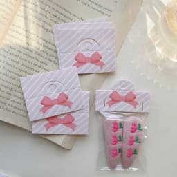 50pcs/lot Foldable Packaging Paper Cards 6.4x4cm Pink Bow Cards for Handmade Jewelry Retail Hang Tag Flowers Display Cardboard