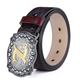 Western Belt Men Genuine Leather Belts for Men Women Cowboy Cowgirl Big Letters Buckle Gold Male Belts Long Black Brown Quality