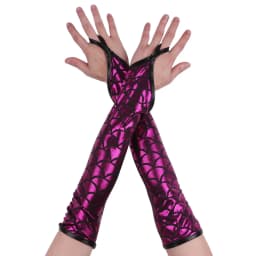 Women Mermaid Fish Scale Pattern Printed Long Hook Finger Gloves Fingerless Arm Sleeves Adult Halloween Cosplay Costume Accessor