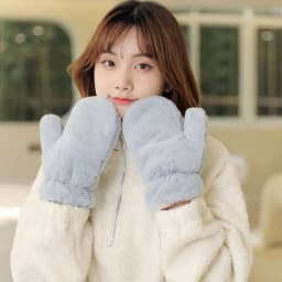 Women Cute Lovely Sweety Soft Solid Plush Fluffy Winter Keep Warm Gloves Cold Protection Windproof Thickened Mittens
