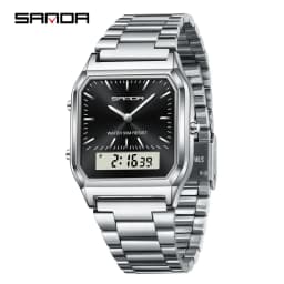 SANDA 747 Men's Quartz Digital Watch Waterproof Casual Fashion Watch Wear-resistant Stainless Steel Couple Strap Square Watch
