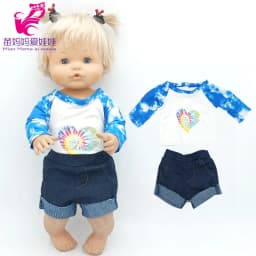 for 38 Cm Nenuco Doll Clothes Green Shirt Jeans Short Pants Ropa Y Su Hermanita Reborn Baby Dolls Outfits