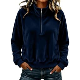 Womens Quarter Zip Pullover Long Sleeve Velvet Sweatshirt Soft Cozy Lightweight Fall Winter Outfits Casual Loose Color Hoodie
