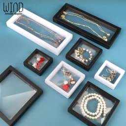 10pcs Set 3D Floating Display Case Stands Transparent Square Holder Pendant Necklace Bracelet Ring Coin Jewelry Pin Storage Box