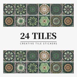 24 Pieces of Mandala Retro Pattern Glossy Self-adhesive Tile Stickers for Kitchen and Bathroom Removable Waterproof Wall Sticker
