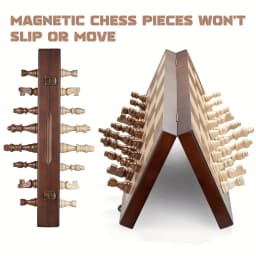 Magnetic Wooden Chess Set 39.37cm/15.5inch with 2 Additional queens, Folding Portable Travel Board, Suitable for Tournament
