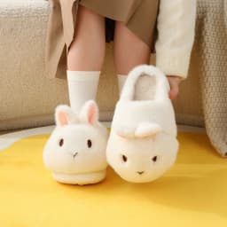 ZUOFU Cute Bunny Rabbit Fluffy Plush Slippers For Women Men Autumn Winter Non-Slip EVA Sole Indoor Warm Home Slippers