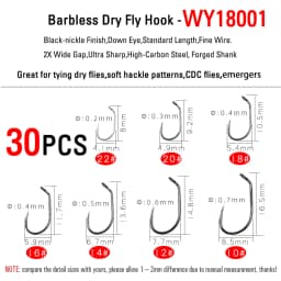 ICERIO 30PCS Competition Barbless Fly Fishing Hook Nymph Dry Wet Flies Jig Fishhook Salmon Trout Fly Tying Hook Non-barbed