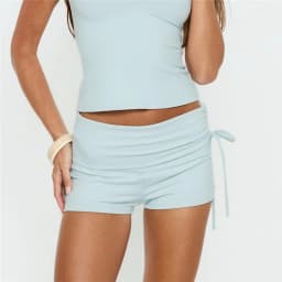 Women High Waist Fold Over Shorts Side Drawstring Ruched Skinny Booty Biker Shorts Casual Y2K Workout Streetwear Bottoms