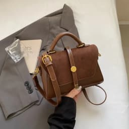 Elegant Faux Handbag with Adjustable Strap Golden-Tone Hardware and Flap Closure - Trendy Commuting Hobo Crossbody Bag for Women