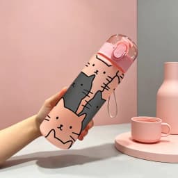 780ML 3D Cartoon Cat Printed Durable Water Bottle PVC-Free, Leak-Proof, Matte Finish, Includes Carry Loop, Perfect for Holidays