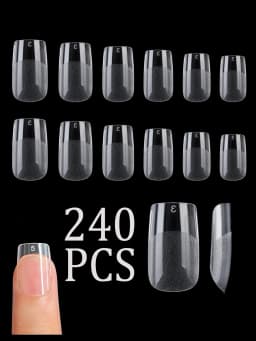 ARTAUG 240PCS Short Press On Nails Square White Gel Lucency Fake Nails Full Cover Fake Nail Set Press On Summer Cheap Nails