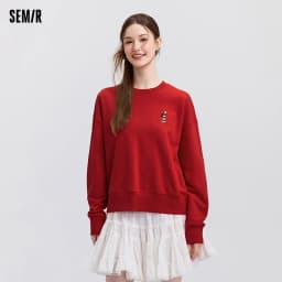 Semir Oversize Hoodie Women Spring Embroidered Split Basic Layer Trendy Pullover Casual Loose Comfortable Stylish Top