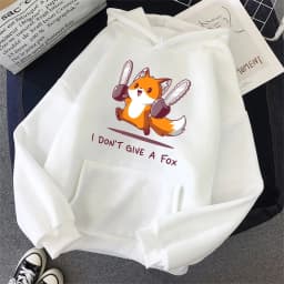 I Don't Give A Fox Cute Animal Kawaii Hoodie Mens Loose Fleece Pullover Hip Hop Hoodies Streetwear Cartoon Women Men Sweatshirts