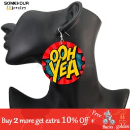 SOMEHOUR Love Queen Boom Comic Print Wooden Drop Earrings OMG LOL Bubble Cartoon Cute Pop Loops Dangle Jewelry Women Girls Gift