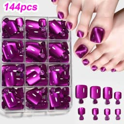 96pcs/box Short Square Cat Eye Press On Nails 4colors Glossy Glitter Cat Eye French Fake Nails Full Cover Acrylic Fake Nails Y2K