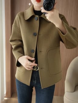 100% Pure Wool Woolen Overcoat Women's Short Korean Style Loose Double-Sided Woolen Coat Small Outer Wear Cashmere Thick