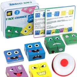 Wooden Face Changing Cube Toys Building Blocks for Cartoon Puzzle Montessori Jigsaw Educational Board Game Family Toys