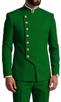 Mandarin Collar 2-Piece Suit Chinese Suit Set for Men Stand Collar Slim Fit Chinese Tunic Suits Jacket Pant Set Wedding