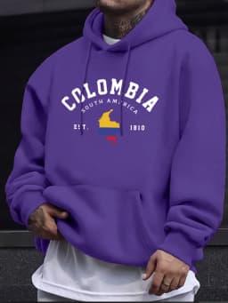 Colombia South America Est 1810 Print Mens Pullovers Fleece Autumn Hoodie Casual Comfortable Sweatshirt Basic Street Sportswear