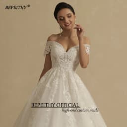 BEPEITHY Customized Glitter Wedding Dresses For Women 2026 Bride Romantic Lace Plus Size Boho Bridal Gown Robe De Soiree