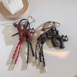 Classic Cute PU Leather Cat Shape Keychain Pendant Lovely Car Key Ring Bag Charm Phone Accessory Trinket