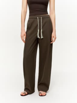 DUSHU 2026 Spring Women's Tie-Waist Bootcut Pants, Elastic High Waist Flared Casual Trousers, Y2K Retro Loose Fit Lounge Pants