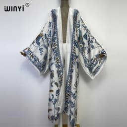 WINYI Bohemian Printed Bikini Cover-ups Elegant Kimono Blog Holiday Party Dress Women Free Size Beach Wear Swim Suit Cover Up