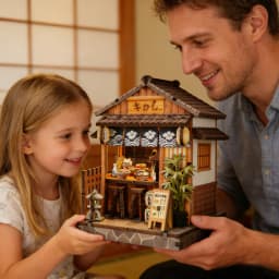 Book Nook Kit DIY Doll House with LED Light Bookshelf Insert Amazing Gift for Friend Ramen Shop Japanese Style