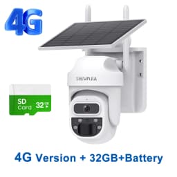 SHIWOJIA 5MP Solar Camera 4G SIM Outdoor 360° Wireless WIFI Solar Battery Powered PTZ Security Cameras PIR Night Vision Video