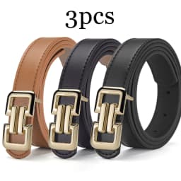 1-3pcs Simple Retro Color PU Belt Paired With Women's Dress Wide-leg Pants Belt Fashionable Smooth Buckle Belt Design