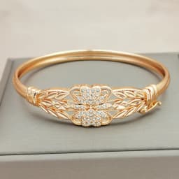 1Pcs Women's Gold Plated Flower Zircon Bangle, Hollow Filigree Design, Elegant Statement Bracelet for Daily Wear