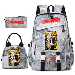 Chainsaw Man Anime Print Student Backpack Set for Girls with Lunch Bag Pencil Case School Daily Use