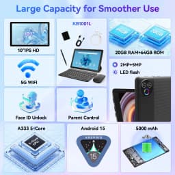 URAO 10 Inch Android 15 OS GMS Certified Tablets 1.8GHz 20GB RAM 64GB ROM 1TB Expandable HD IPS Touch Screen Dual Camera PC PAD