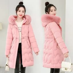 2026 Winter New Fur Collar Puffer Down Parka Loose Long Hooded Warmer Thicken Snow Jacket Pocket Zipper Outerwear Female