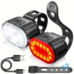 Bicycle Emergency Light,Rechargeable Bike Headlight Taillight Set,LED Cycling Safety Flashlight,Multiple Lighting Modes,Type-C