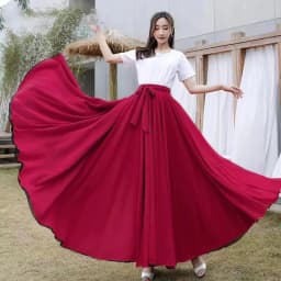Both Sides Can Wear Dance Skirt Women Double Chiffon Skirts Elastic Waist Lace-up Maxi Skirts Elegant Female Big-hem Skirts 2026